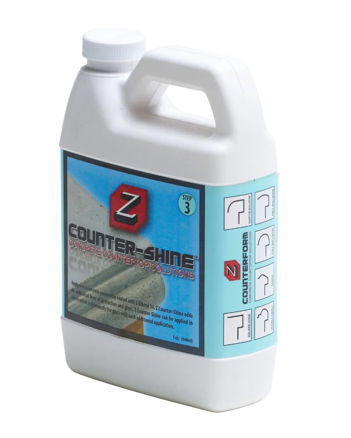 White bottle of Counter-Shine with a blue label on a white background