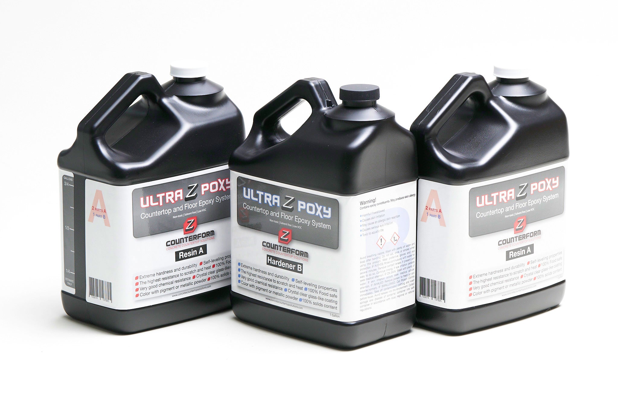 Three containers of Ultra Z Poxy on a white background